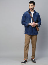 Genips Men's Khakhi Cotton Stretch Caribbean Slim Fit Self Design Trousers